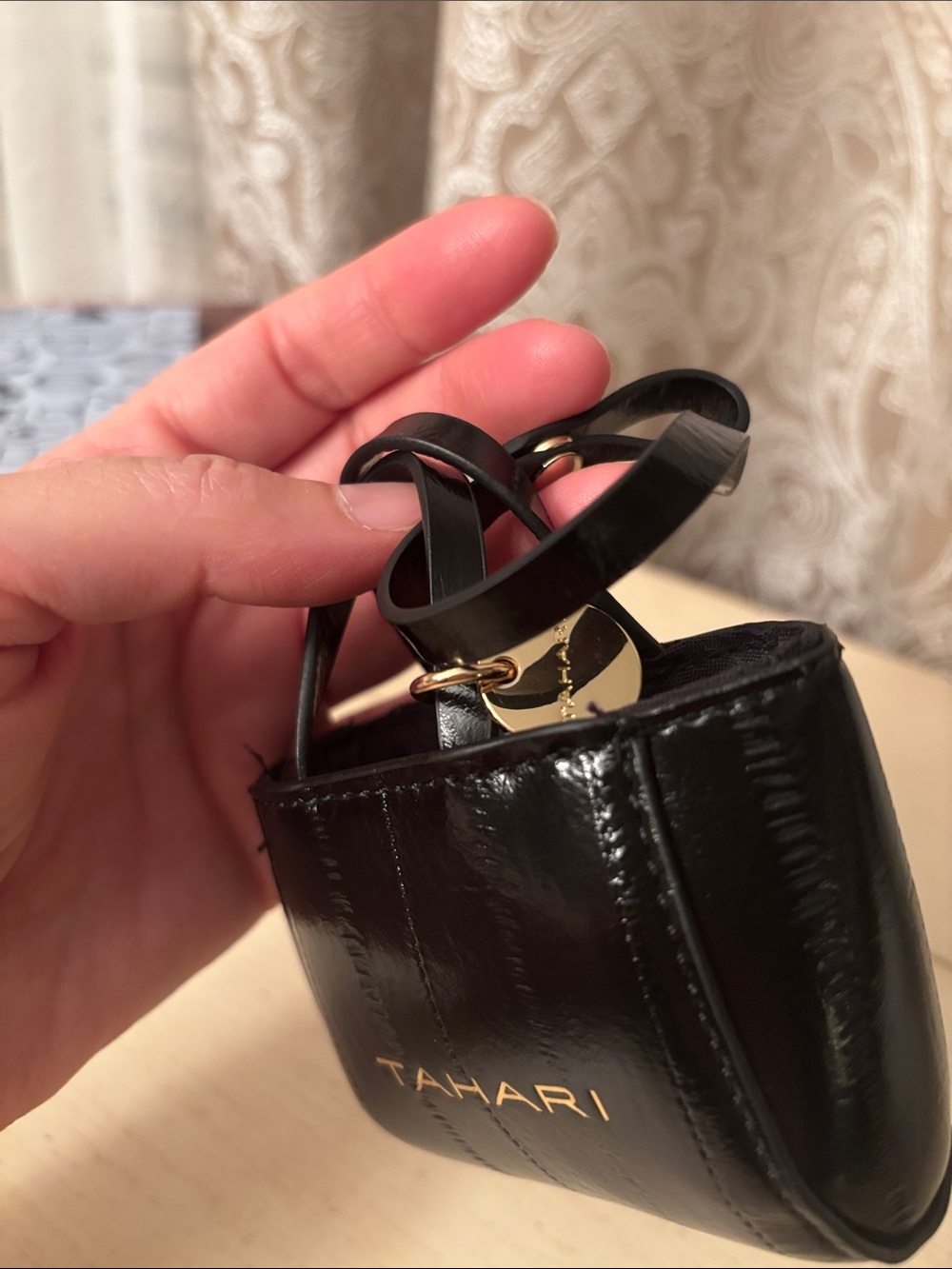 Tahari Black Mini Tote Bag Charm with Gold Accent - Picture 3 of 3